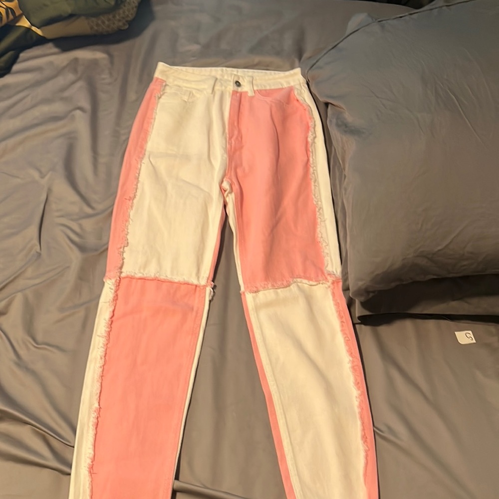 Pink and white patched Jeans